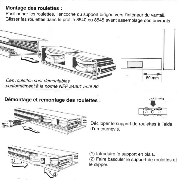 Chariot roulette Technal double Technal alu réglable - Serrures & Clés