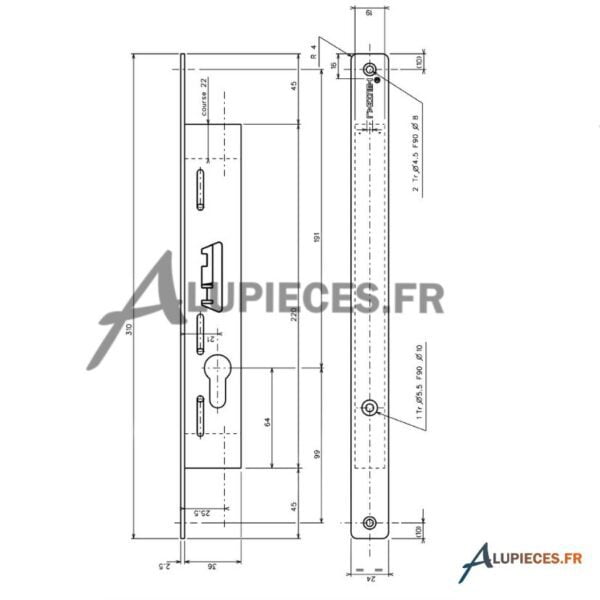 Serrure Technal 2pts PB-Cotes