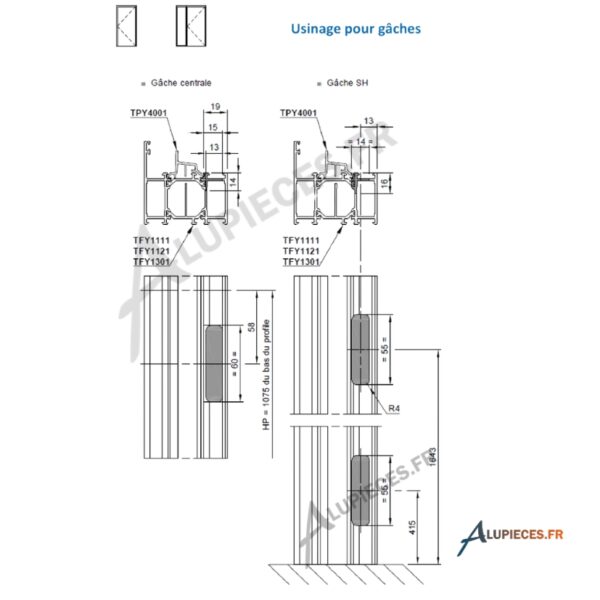 Serrure 5 points automatique Technal - TFY6084 -Usinage gâches