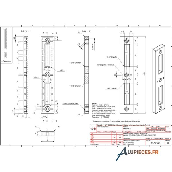 Gache centrale laterale Plate Technal Cotes