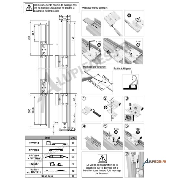 TPY3628 Paumelle Feuillure 2 lames Technal-montage